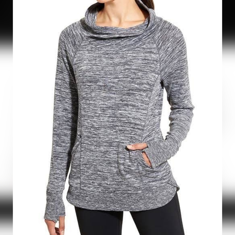 Athleta Space Dye Gray Techie Sweat Track Yoga Sweatshirt with Pockets